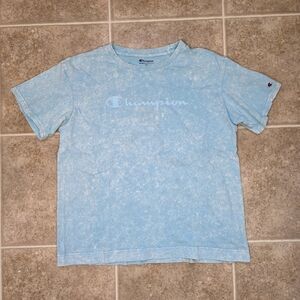 Champion Blue Acid Wash Logo Tee Size Large Streetwear T-Shirt